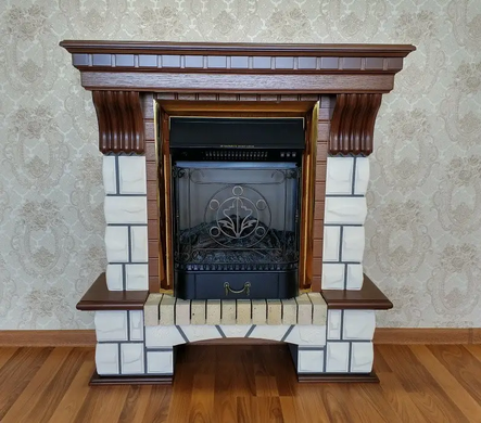 Каминокомплект "Merano Brick" с костром ROYAL FLAME MAJESTIC FX BRASS, портал из декоративного камня.