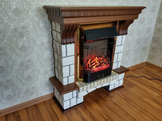 Каминокомплект "Merano Brick" с костром ROYAL FLAME MAJESTIC FX BRASS, портал из декоративного камня.