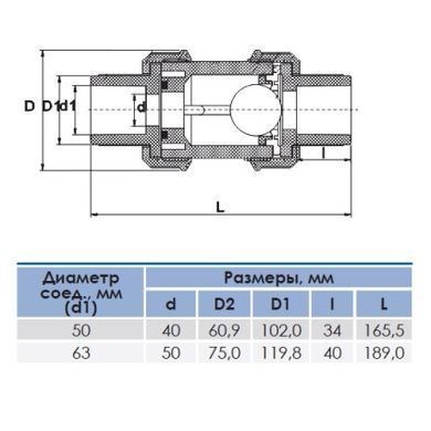 Зворотний кульовий клапан ERA, діаметр 63 мм.