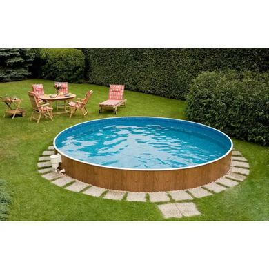 Комплект басейну Azuro 402 DL, колір Wood, 4.6 х 1.2м (каркас 402 DL плівка Pebles, комплект пісочного фільтра , комплект скімера, без сходів)
