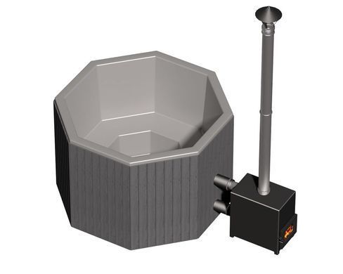 Чан на дровах Finspa &ldquo;Эльбрус&rdquo; вагонка коричневая, купель серая, 15 кВт