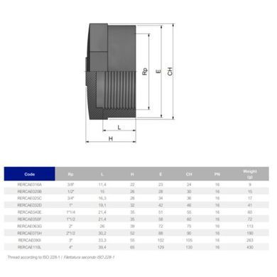 Заглушка ПВХ Effast RERCAE020B с внутренней резьбой, d1/2"