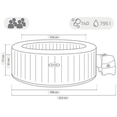 Надувной джакузи - СПА Intex 28494, 196 х 71 см (4-х мест: 1 741 л/ч, аэро)