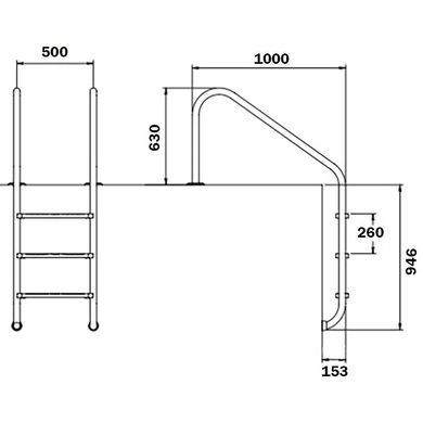 Лестница для бассейна Flexinox Overflow (3 ступени), AISI-316L
