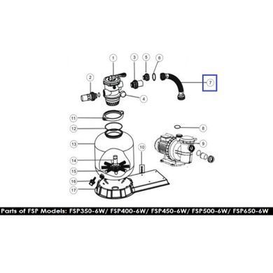 Шланг з муфтами для ф/в Emaux FSP650-6-Way (89031901)