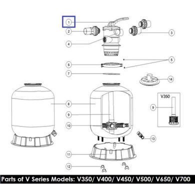 Кран шестиходовой Emaux MPV01 (1,5") верхний