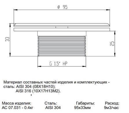 Форсунка донная рассеивающая РН11/2" нерж (плитка)