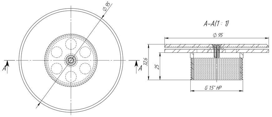 Форсунка донная рассеивающая РН11/2" нерж (плитка)