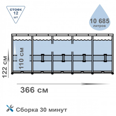 Каркасний басейн Metal Frame Pool 366x122 см, світло-сірий