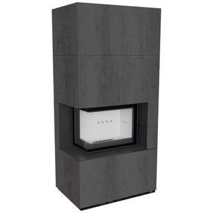 Камин Kratki FLOKI BOX левый 8 kW &Oslash; 160 в корпусе с керамогранита NATURALI PIETRA DI SAVOIA ANTRANCITE BOCCIARDATA