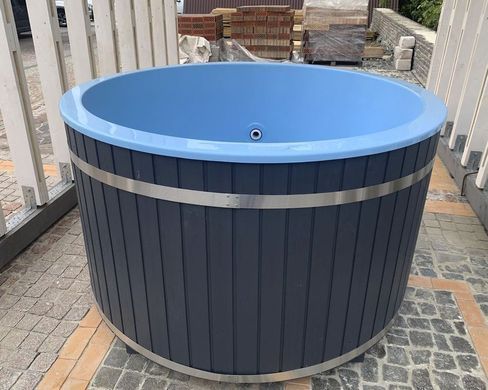 Бочка-купель Finspa "Везувий" вагонка коричневая, купель голубая, 30 кВт