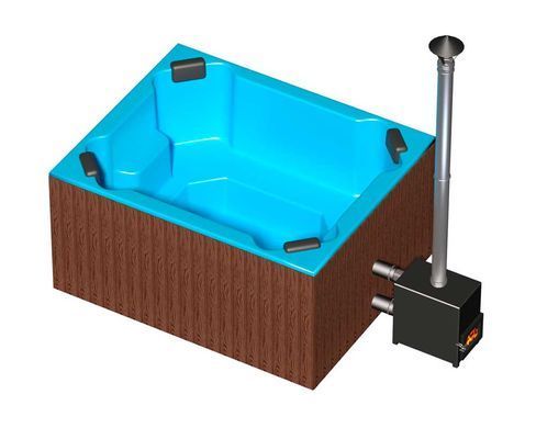 Spa купіль на дровах Finspa "Етна", вагонка коричнева, купіль блакитна, 30 кВт