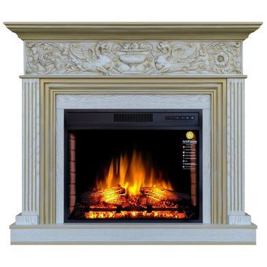 Камінокомплект ArtiFlame RESIDENCE AF28S БІЛИЙ ДУБ Б'ЯНКО, ПАТИНА ЗОЛОТО (ЗІ ЗВУКОМ)