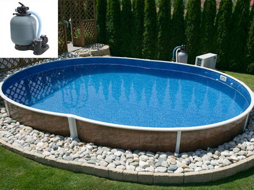 Комплект басейну Azuro 405 DL, колір Wood, 7.3 х 3.7 x 1.2м (каркас 405 DL плівка Pebbles комплект пісочного фільтра , комплект скімера, без сходів)