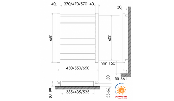 Электрический полотенцесушитель сухого типа Polywarm ER6/65