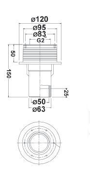 Проход через стену бассейна R 2&ldquo; х 11/2&ldquo; с латунными вставками, присоединение 50 мм, 63 мм, длина 150 мм