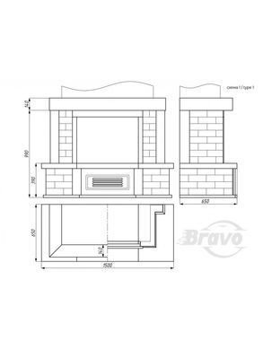 Каминная облицовка Браво Верона прямое материал Emperador Dark + плитка Travertine