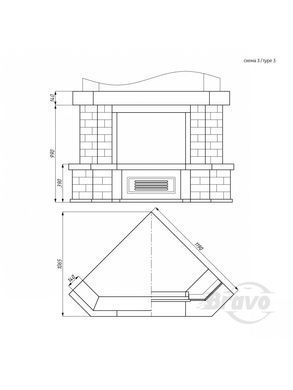 Каминная облицовка Браво Верона прямое материал Emperador Dark + плитка Travertine