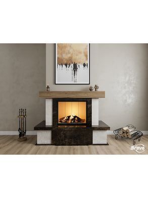 Каминная облицовка Браво Верона прямое материал Emperador Dark + плитка Travertine