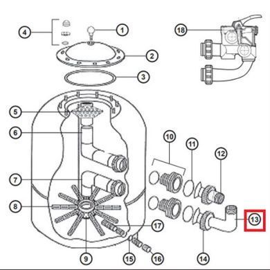 Муфта коліно Hayward NCX2312062 для фільтра NC d500-600 мм