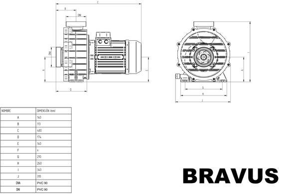 Насос BRAVUS 550, IE3, 400B, 76м3/год, при 10 м перепаду 4 кВт, підключення 90 мм