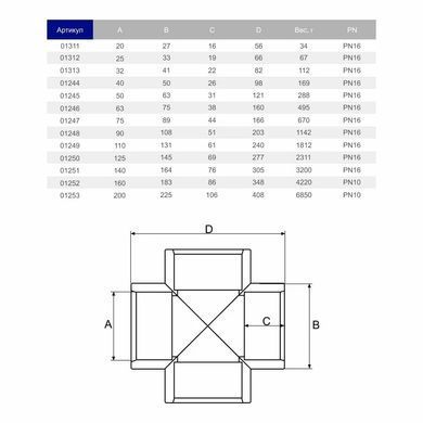 Хрестовина ПВХ Hidroten 1001249, 90&deg;, d110 мм
