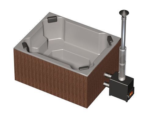 Spa купіль на дровах Finspa "Етна", вагонка сіра, купіль біла, 30 кВт