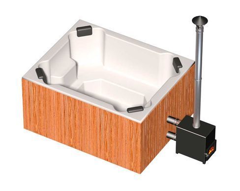 Spa купіль на дровах Finspa "Етна", вагонка сіра, купіль біла, 30 кВт