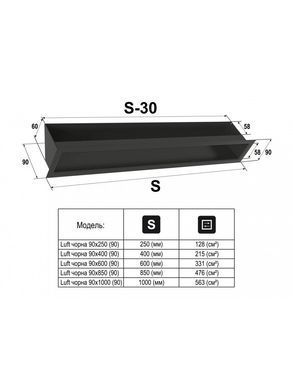 Вентиляционная решетка Ferrum Luft черная 90x850 (90)
