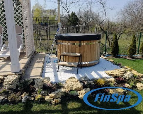 Бочка-купіль Finspa "Везувій" вагонка сіра, купіль сіра, 30 кВт