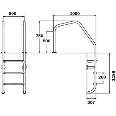 Лестница для бассейна Flexinox Overflow Special (4 ступени), AISI-316L