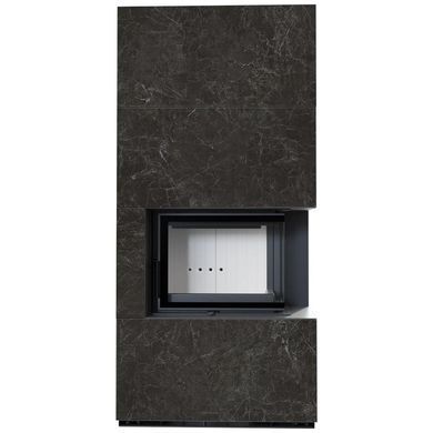 Камін Kratki FLOKI BOX правий 8 kW &Oslash; 160 в обудові з керамограніту NATURALI NERO GRECO