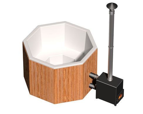 Чан на дровах Finspa &ldquo;Эльбрус&rdquo; вагонка серая, купель голубая, 30 кВт