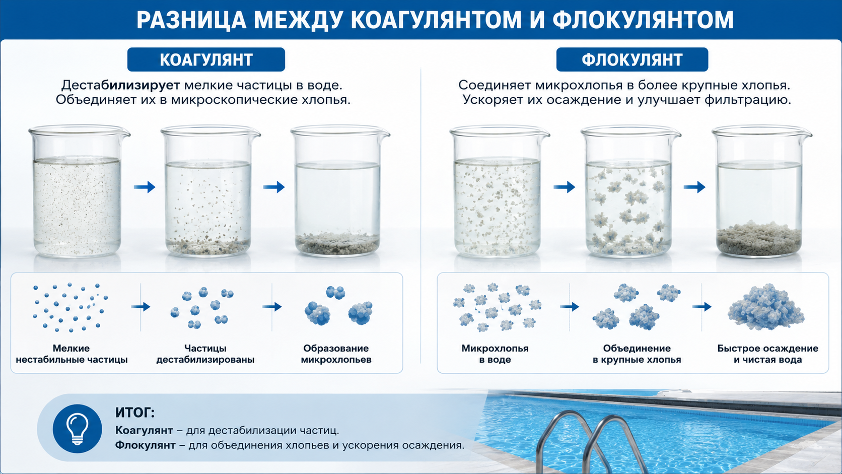 Инфографика: Разница между коагулянтом и флокулянтом